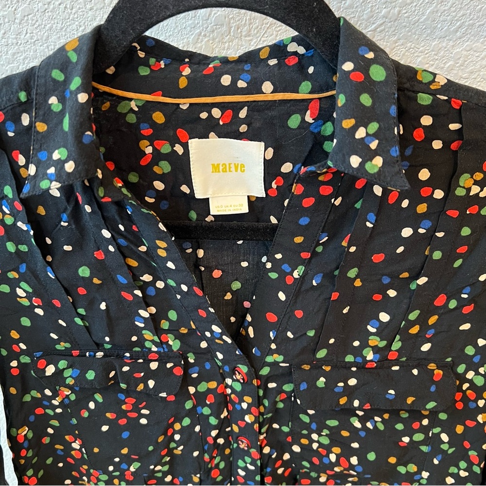 ANTHROPOLOGIE Maeve Wynwood Boho Polka Dot Button Down Blouse - Picture 2 of 13